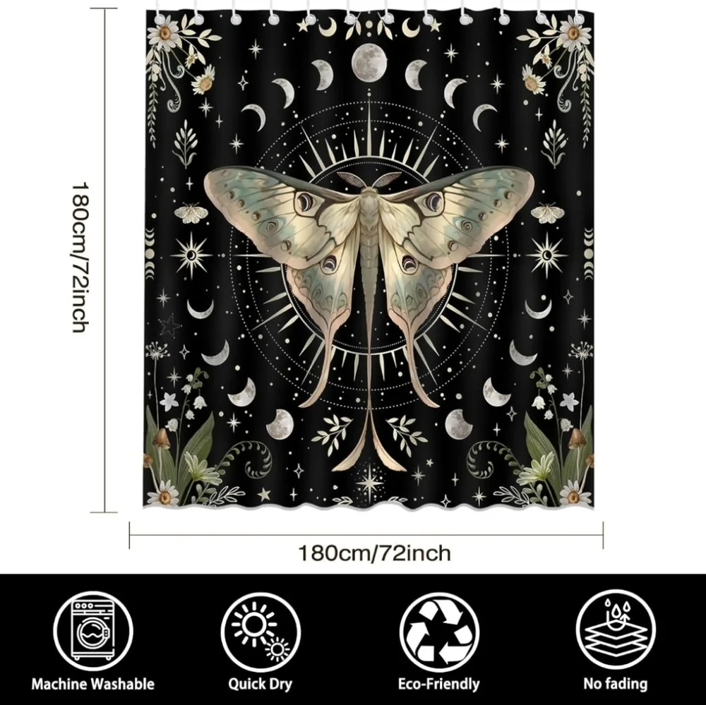 Mystical Moth Shower Curtain - Black and Cream - Picture 4 of 4
